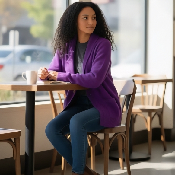 NWT Lauren Ralph Lauren Deep Purple Cardigan Small Gold Buttons Cozy Chic - Picture 3 of 8